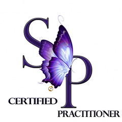 Simpson Protocol Certified Therapist - Birgit Alaya Brinkpeter White and violet Simpson Protocol Logo - CERTIFIED PRACTITIONER